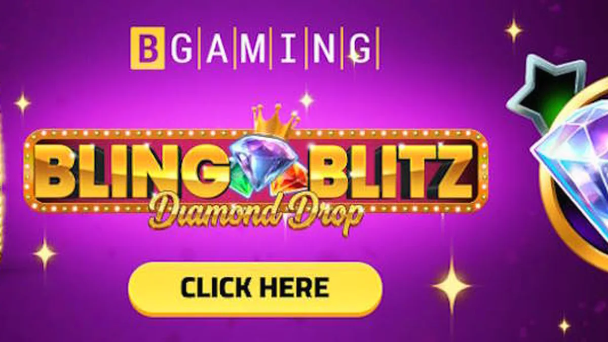 Bling Blitz Diamond Drop slot interface na may kumukutitap na mga brilyante at gintong disenyo.